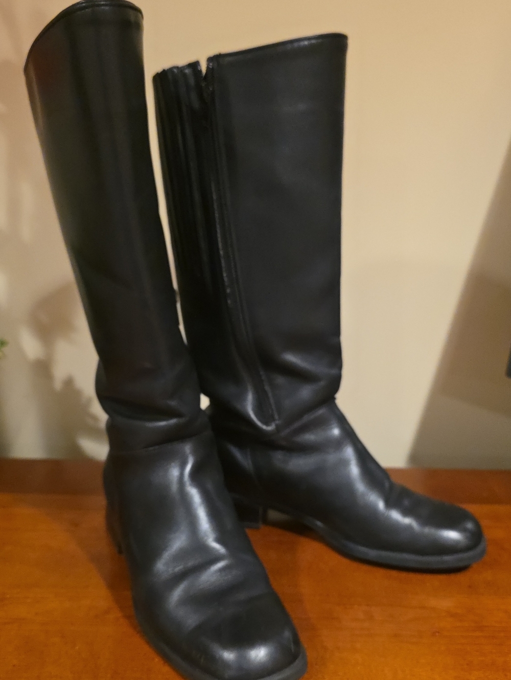 Vintage Santana Canada Black Leather Knee High Riding Boots Tall Zip - Size 7.5